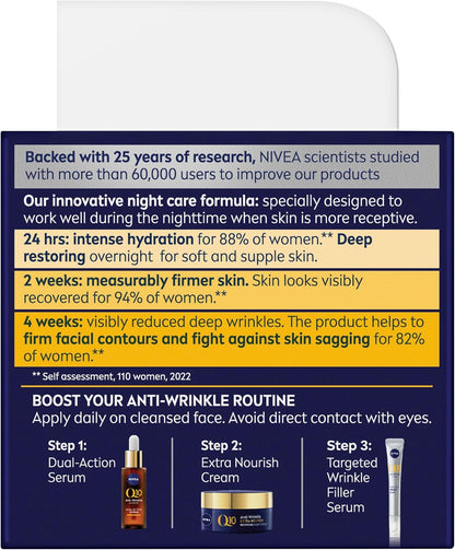Q10 Anti-Ageing Night Cream 50Ml | with Q10 and Argan Oil | Hydrating Formula | 24-Hour Nourishment | Reduces Wrinkles & Fine Lines | Promotes Skin Firmness | Replenishes Mature Skin