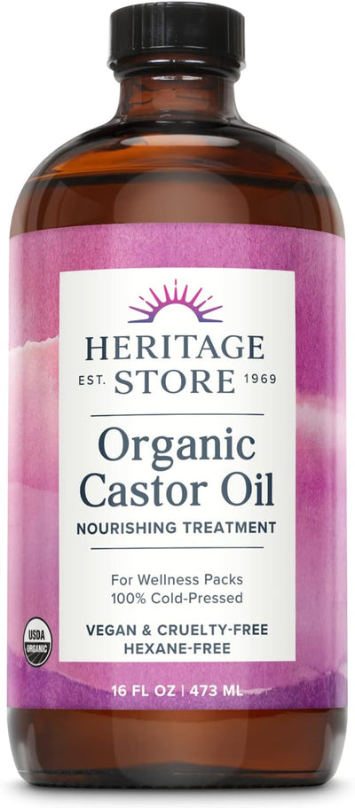 Organic Castor, Glass Bottle, Cold Pressed, Rich Hydration for Hair & Skin, Bold Lashes & Brows (473Ml)