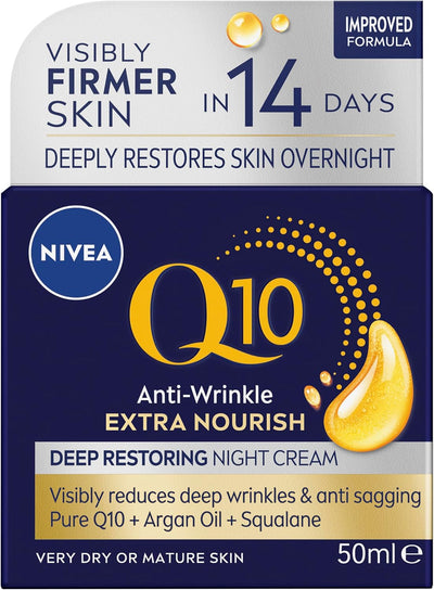 Q10 Anti-Ageing Night Cream 50Ml | with Q10 and Argan Oil | Hydrating Formula | 24-Hour Nourishment | Reduces Wrinkles & Fine Lines | Promotes Skin Firmness | Replenishes Mature Skin